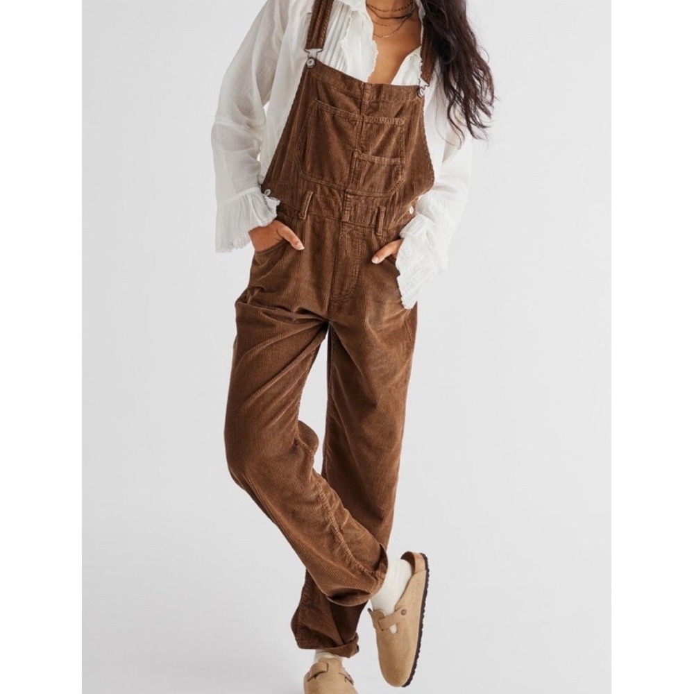Free People We The Free Brown Corduroy Overalls Bib Jumpsuit Boho Utility M